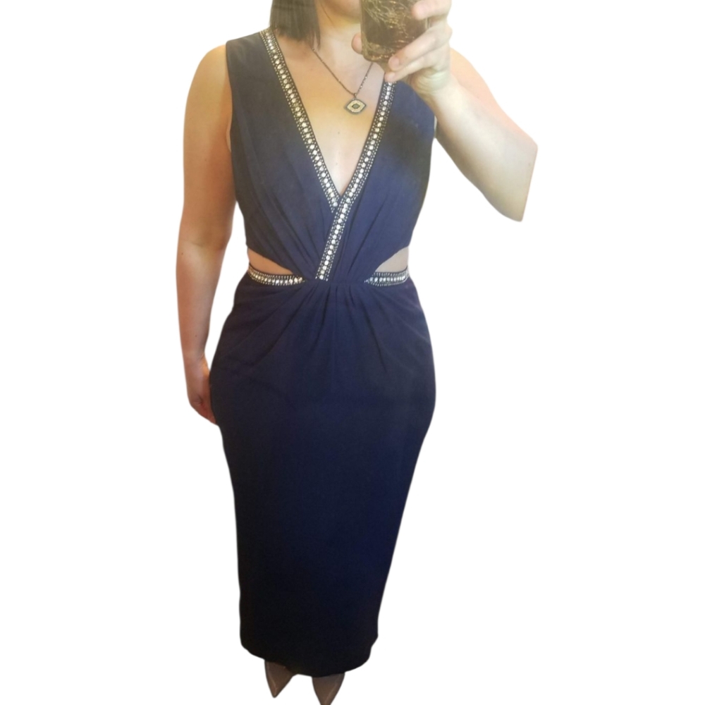 TFNC Banji Navy Blue Rhinestone Maxi Dress